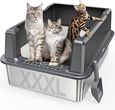 Extra Large XXL Stainless Steel Cat Litter Box with Lid, 26" L x 18" W x 12" H Metal Litter Box with Hight Sides for Big Cats & Multiple Cats, Never Absorbs Odors, Anti-Urine Leakage, Easy Cleaning - Image 1