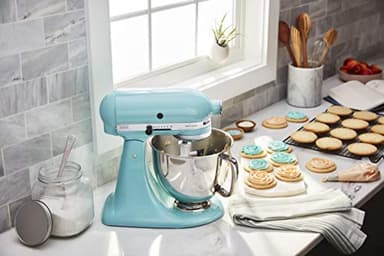 KitchenAid Value Bundle Artisan Series 5 Quart Tilt-Head Stand Mixer with Included Flex Edge Beater, KSM150FEAQ, Aqua Sky - Image 3