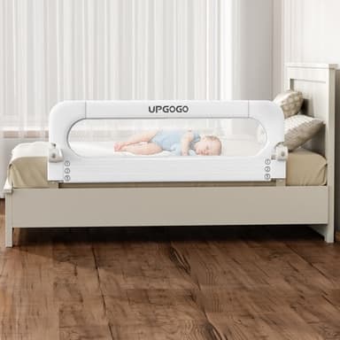 UPGOGO Folding Bed Rail for Toddlers,Baby Bed Rail Guard with Reinforced Anchor Safety System,Fit Bunk,Full Size,Queen,King,Twin(White,59"x23.6") - Image 1