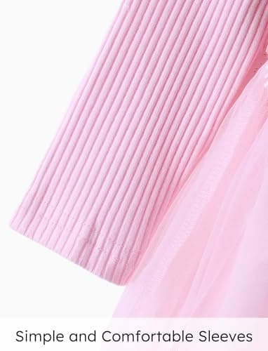 PATPAT Baby Girl Dress Ribbed Long-Sleeve Splicing Floral Embroidered Mesh Dress Soft Pink 3-6 Months - Image 4