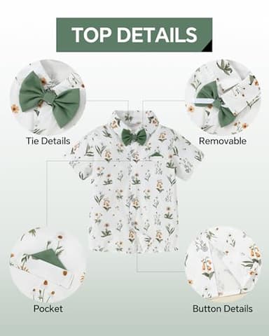 DISAUR Baby Boy Dress Clothes Printed Short Sleeve Shirt Grass Green Suspender Pants Boy Wedding Outfits 3t 4t 3-4t - Image 3