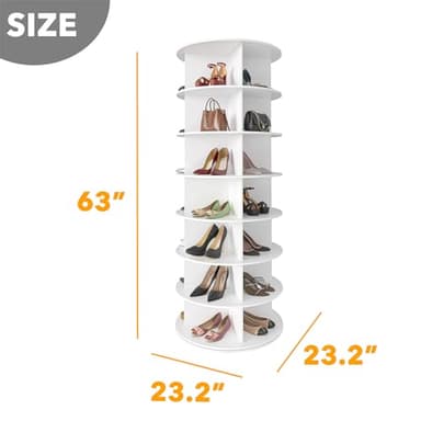 SpaceAid 7 Tier Rotating Shoe Rack Tower, Spinning Shoe Display Lazy Susan, Revolving 360 Shoe Rack Storage Round Carousel, Vertical Handbag Rotate Shoes Closet Organization (7-Tier White) - Image 2