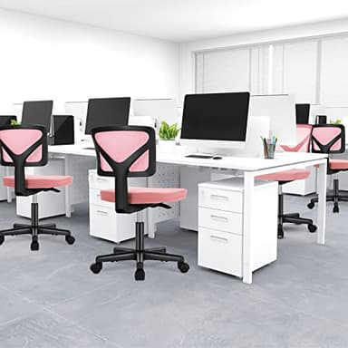 DUMOS Armless Desk Chairs with Wheels, Ergonomic Adjustable Home Office Swivel Rolling Task Chair No Arms, Comfy Mesh Mid Back Computer Work Vanity Desk Seat for Small Spaces, New Pink - Image 8