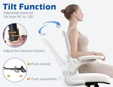 TRALT Ergonomic Office Chair - Desk Chair with Adjustable Lumbar Support Computer Chair - Mesh Comfy Chair with Flip-up Armrests - Gaming Chairs for Adults Home Office (Leather, White) - Image 7