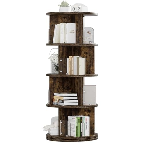VECELO Rotating Bookshelf Tower, 360°Revolving Bookcase, Modern Tall Book Shelf Storage Display Rack Floor Standing, 4 Tier Storage Rack for Kids&Adults Solid Wood, Brown - Image 1