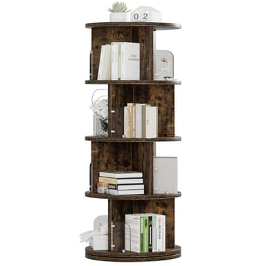 VECELO Rotating Bookshelf Tower, 360°Revolving Bookcase, Modern Tall Book Shelf Storage Display Rack Floor Standing, 4 Tier Storage Rack for Kids&Adults Solid Wood, Brown - Image 1