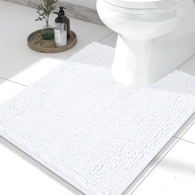 Smiry Luxury Chenille Toilet Rugs U-Shaped 24x20, Soft Absorbent Non-Slip Contour Bathroom Rugs for Toilet, Machine Washable Contoured Bath Mats, White - Image 1