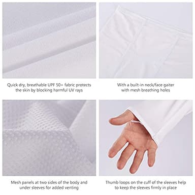 BASSDASH UPF 50+ Men’s Long Sleeve Fishing Shirt with Mask UV Neck Gaiter Hoodie White - Image 4