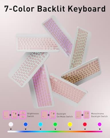 TUNKARMOR for iPad A16 11th / 10th Generation Case with Backlit Keyboard - 7 Color Change for iPad 10th Gen 2022 & 11th Gen 2025 A16 10.9/11 inch Cover - Built-in Pencil Holder with Mouse - Pink - Image 3