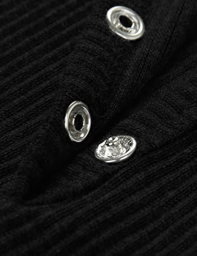 MEROKEETY Women's Summer Short Sleeve V Neck T Shirts Casual Ribbed Button Henley Knit Tops Blouse, Black, L - Image 4