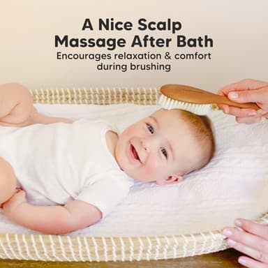 Wooden Baby Hair Brush - Cradle Cap Baby Brush with Soft Goat Bristles, Perfect Gentle Scalp Newborn Comb for Infant, Girls, Boys, Bath Essentials (Golden Oak, Oval) - Image 5