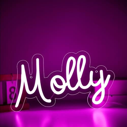 ATTNEON Large Molly Name Neon Sign,LED Molly Name Neon Light for Kids Bedroom,Molly Birthday Party Decoration,Neon Sign Customizable for Wall Decor,Girl Birthday Decor,Size 13.4 * 7.9 inches(JTLD095) - Image 1