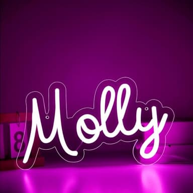 ATTNEON Large Molly Name Neon Sign,LED Molly Name Neon Light for Kids Bedroom,Molly Birthday Party Decoration,Neon Sign Customizable for Wall Decor,Girl Birthday Decor,Size 13.4 * 7.9 inches(JTLD095) - Image 1