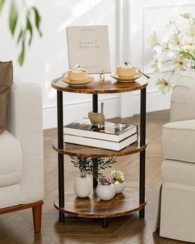 RISWER Small Round Side Table - 3-Tier Oval Accent Table for Small Spaces, Rustic Wood and Metal Couch End Table, Nightstand for Bedroom or End Table Living Room, Easy to Assemble, Rustic Brown - Image 7