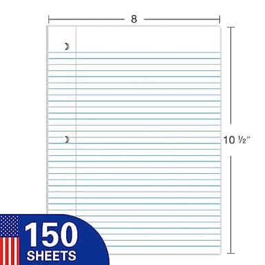 WritePads Notebook Paper College Ruled Loose Leaf Paper, Standard 8"x10-1/2",3 Hole Punched Binder Paper For 3 Ring Binder,150 Sheets/Pack, 4 Pack, White, MADE IN USA - Image 5
