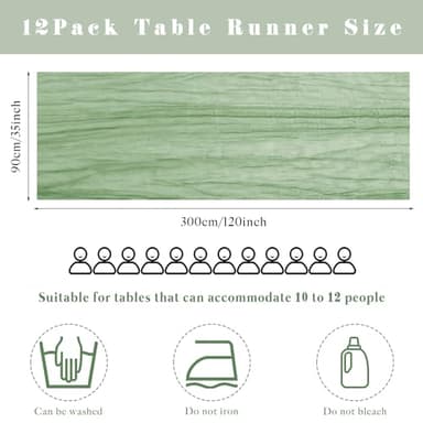 12 Pcs 10FT Sage Green Cheesecloth Table Runner 35 x 120 Inches Long Runner for Tables Gauze Fabric Boho Table Runner Decoration Rustic Sheer Runner for Wedding Baby Shower Birthday Party (Sage Green) - Image 3