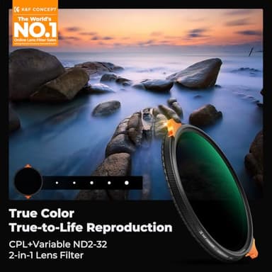 K&F CONCEPT 67mm True Color Variable Fader ND2-32 ND Filter and CPL Circular Polarizing Lens Filter in 1 for Camera Lens Neutral Density Polarizer Filter (Nano-X Series) - Image 2