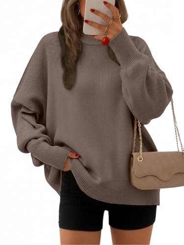 EFAN Women's Oversized Sweaters 2025 Fall Trendy Crewneck Batwing Sleeve Chunky Knit Long Pullover Cute Tunic Tops Dress Winter Clothes Cashmere Fashion Outfits Ladies Clothing Nutmeg M - Image 1
