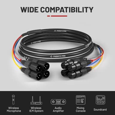 Phenyx Pro 4-Channel XLR Cable, 10 Ft Snake Cable, Balanced Microphone Cord, XLR Splitter, Color-Coded, 4-in-1 Design, 3-PIN Male to Female Patch Wire, w/OFC Copper (PCBL-4IN1-10) - Image 6