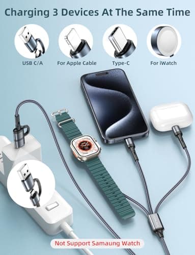 Upgraded Travel Essentials for Apple Watch Charger 3 in 2 Multi Charging Cable for iPhone 17 iWatch Charger USB C Cord, Car RV Camping Essentials Compatible with iWatch Ultra/SE/11 & iPhone 16/15-12 - Image 2