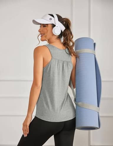 PINSPARK Workout Tank Tops for Women Grey Gym Shirts Racerback Yoga Top Running Shirts Loose Fit Athletic Tanks XL - Image 3