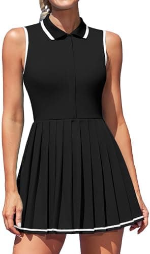 ATTRACO Women Tennis Dresses Ribbed Polo Golf Dress Half Zip Pleated Workout Dress with Built in Shorts and Bra - Image 3