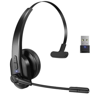 Sarevile Bluetooth Headset with USB Dongle for Computer, Single-Ear Wireless Headset with Noise Cancelling Microphone for Office & Truckers, Bluetooth V5.2 with Mute Button for Work - Image 1