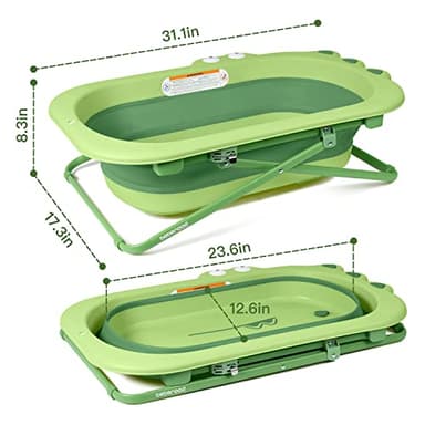 Beberoad Love Collapsible Toddler Bathtub Baby Bathtub from Newborn to Toddler Portable Infant Bathtub Height-Adjustable (Green) - Image 6