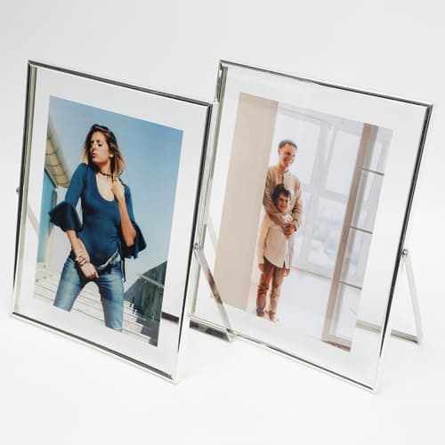 AhaGo Silver Floating Frame (8"x10", Vertical),2 Set, For Picture 7x9, 6x8, 5x7, Tabletop Shelf Photo Frames, Classy Gift For Father's Day, Wedding, Birthday - Image 1