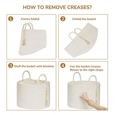 Goodpick Large Laundry Basket Decorative White Basket for Blankets, Baby Storage Basket for Nursery, Living Room, Bedroom, Big Rope Hamper 17.7 x 12.6 Inches, White - Image 7