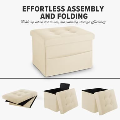 LINMAGCO Storage Ottoman Folding Foot Stool Foot Rest with Side Pocket Modern Ottoman with Storage Short Sofa Stool Linen Cloth 17x13x13(Beige) - Image 8