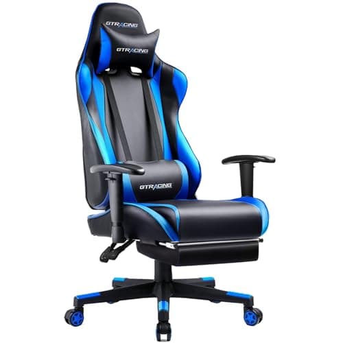 GTRACING Gaming Chair with Footrest, Ergonomic Computer Game Desk Chair, Reclining Game Chair Seat Height Adjustment, Swivel Rocker with Headrest and Lumbar (Blue) - Image 1