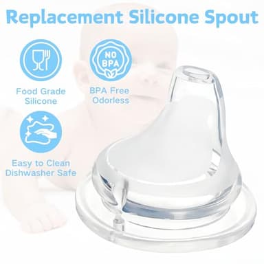 4 Pack Replacement Silicone Spout Compatible with NUK Active and Learner Cups, Clear Silicone Dishwasher Safe No Spill BPA Free Nipple Replacement Spouts - Image 3