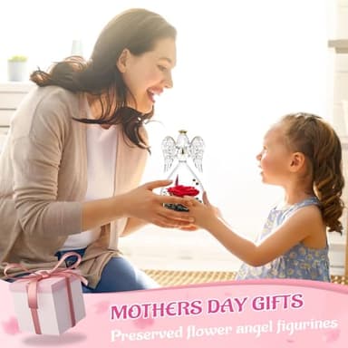 Miofula Preserved Flower Rose Birthday Gifts for Mom, Angel Figurines with Forever Real Rose Gifts for Her Mom Grandma, Unique Angels Gifts for Mothers Day Christmas Anniversary Birthday (Red) - Image 5