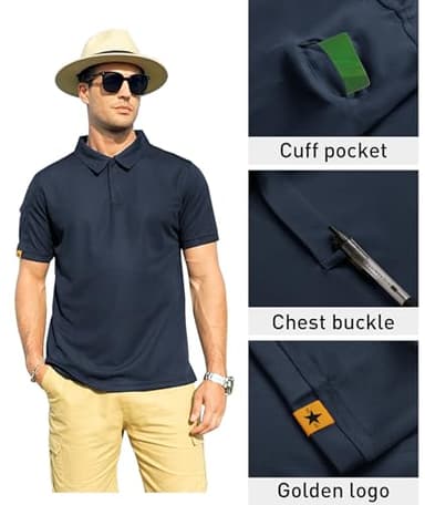 ZITY Mens Polo Shirt Short Sleeve Sports Tactical T-Shirt Athletic Golf Polos Daily Casual Stylish Collared Shirts for Men Navy Medium - Image 2