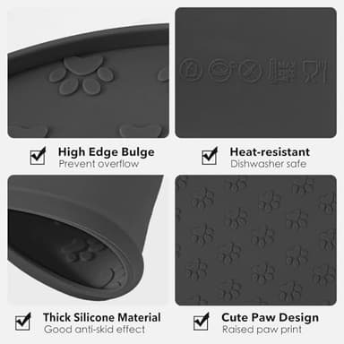 Silicone Pet Food Mat - Waterproof Dog & Cat Feeding Mat with High Lip to Prevent Spills & Protect Floors, Black - Image 3