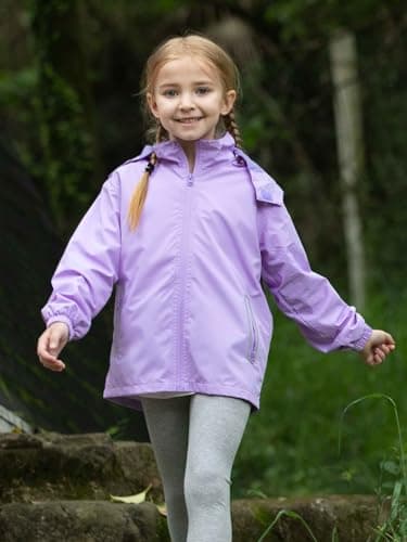 SaphiRose Kids Rain Jacket Waterproof Raincoat Mesh Lined Coat with Removable Hood for Boys Girls (Purple,10-12 years) - Image 2