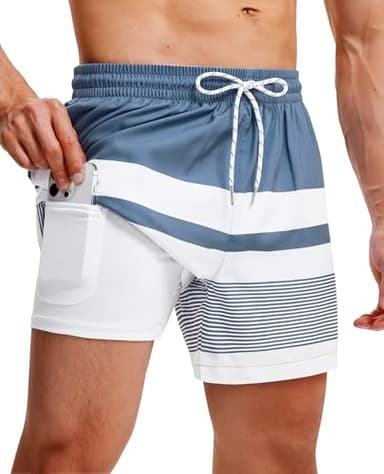 Gleeease Mens Swim Trunks with Compression Lined Short Bathing Suits for Men Phone Pocket 5 Inch Liner Men's Swimming Trunk - Image 1