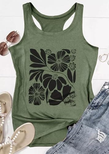Boho Tank Tops for Women Retro Floral Graphic Tops Ladies Summer Basic Vacation Tank Tops 2025 Trendy Sleeveless T Shirt(Large,Floral Green 4) - Image 2