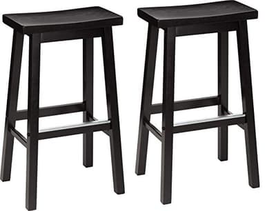 Amazon Basics Solid Wood Saddle-Seat Kitchen Counter Barstool with Footrest, Easy Assembly - 29-Inch Height - Black - Set of 2 - Image 1