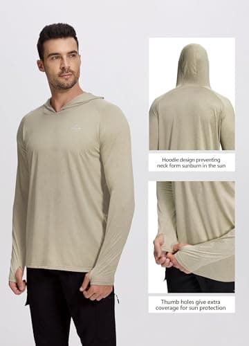 Willit Men's Sun Shirts UPF 50+ Rash Guard Long Sleeve Sun Protection Hoodie SPF UV Fishing Lightweight Athletic Running Oat L - Image 3