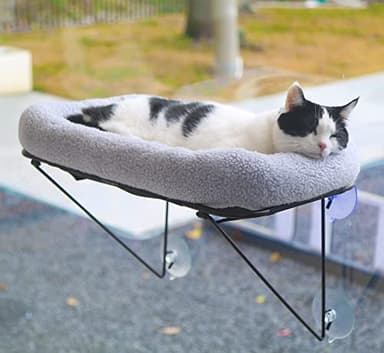 Zakkart Cat Window Perch - 100% Metal Supported from Below - Comes with Warm Spacious Pet Bed - Cat Window Hammock for Large Cats & Kittens - for Sunbathing, Napping & Overlooking (Grey) - Image 1
