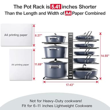 ORDORA Pots and Pans Organizer under Cabinet 14.55 Height, Adjustable 8-Tier Pot Organizers inside Cabinet, Kitchen Organizers and Storage Fit 6-11 inch Lightweight Cookware - Image 2