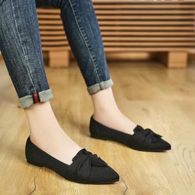 HIULYCENCE Women's Flats Shoes Pointed Toe Ballet Flats with Bow Comfortable Knit Dressy Flats Black US8 - Image 4