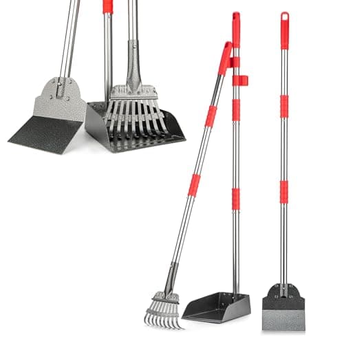 FUSBUNTY Pooper Scooper, Long Handle Dog Pooper Scooper, Heavy Duty Stainless Steel Rake with Tray & Spade Set for Pet Waste Removal, for Grass, Dirt or Gravel - Image 1