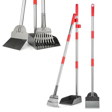 FUSBUNTY Pooper Scooper, Long Handle Dog Pooper Scooper, Heavy Duty Stainless Steel Rake with Tray & Spade Set for Pet Waste Removal, for Grass, Dirt or Gravel - Image 1