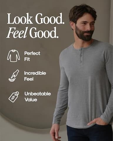 True Classic Long Sleeve Shirts for Men — Mens Long Sleeve Tee-Shirts, Henley Shirts for Men and Waffle-Knit Thermal T-Shirts - Henley - Regular, Pack of 1, Carbon, M - Image 4