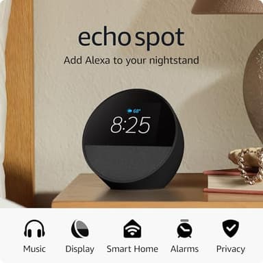 Like-New Amazon Echo Spot (newest model), Great for nightstands, offices and kitchens, Smart alarm clock with Alexa, Black - Image 6