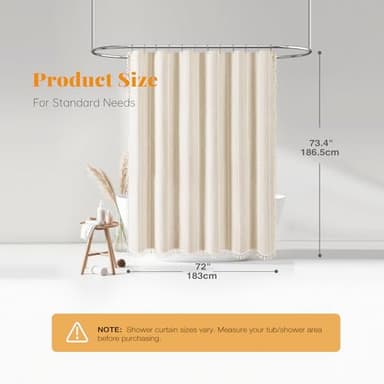BTTN Boho Farmhouse Shower Curtain, Linen Rustic Weighted Striped Cloth Shower Curtain Set with Tassel, Water Repellent, Bohemian Vintage Country Fabric Shower Curtain for Bathroom, Cream/Beige, 72x72 - Image 8