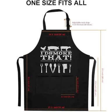 YuanDe Funny Apron for Dad – I’D Smoke That – Father’s Day BBQ Gift for Men – One Size Fits Most – Black Cooking Apron with 3 Pockets for Husband, Boyfriend - Image 2